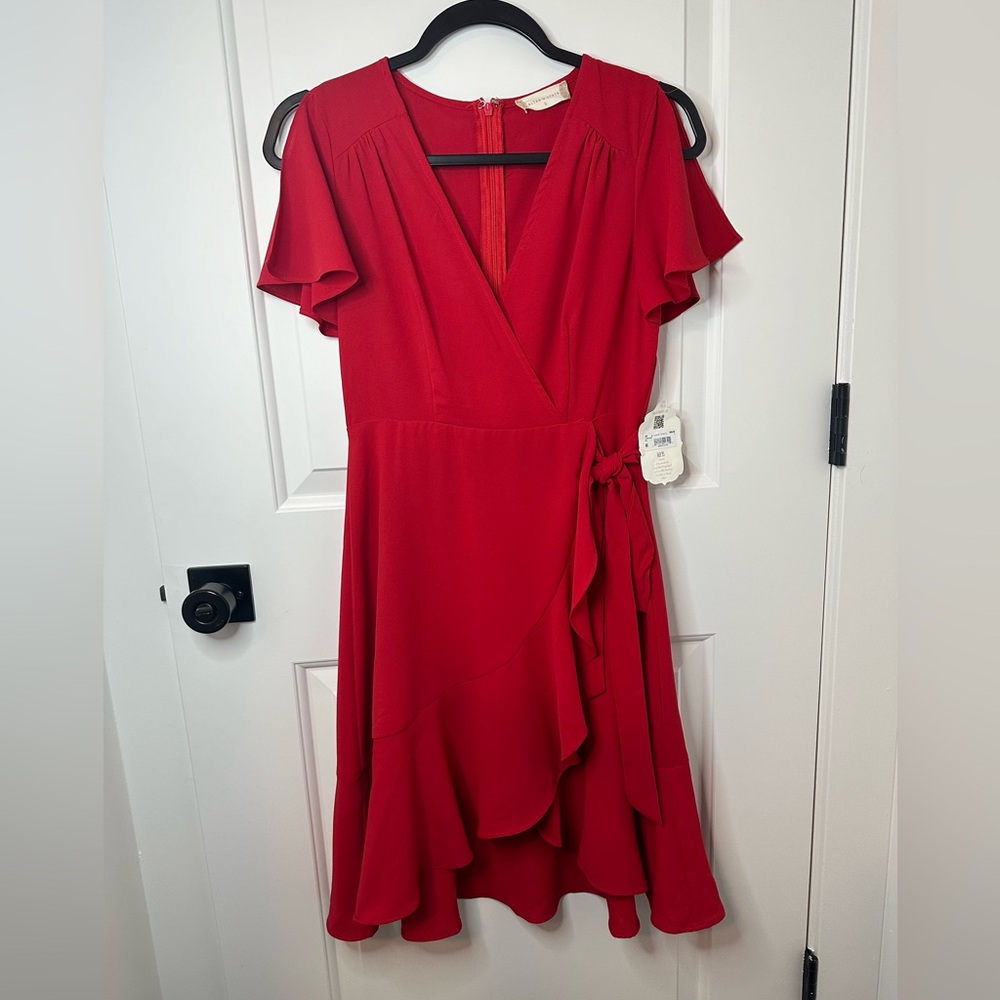 NWT Altar’d State tie waist ruffled short sleeve red dress size size small